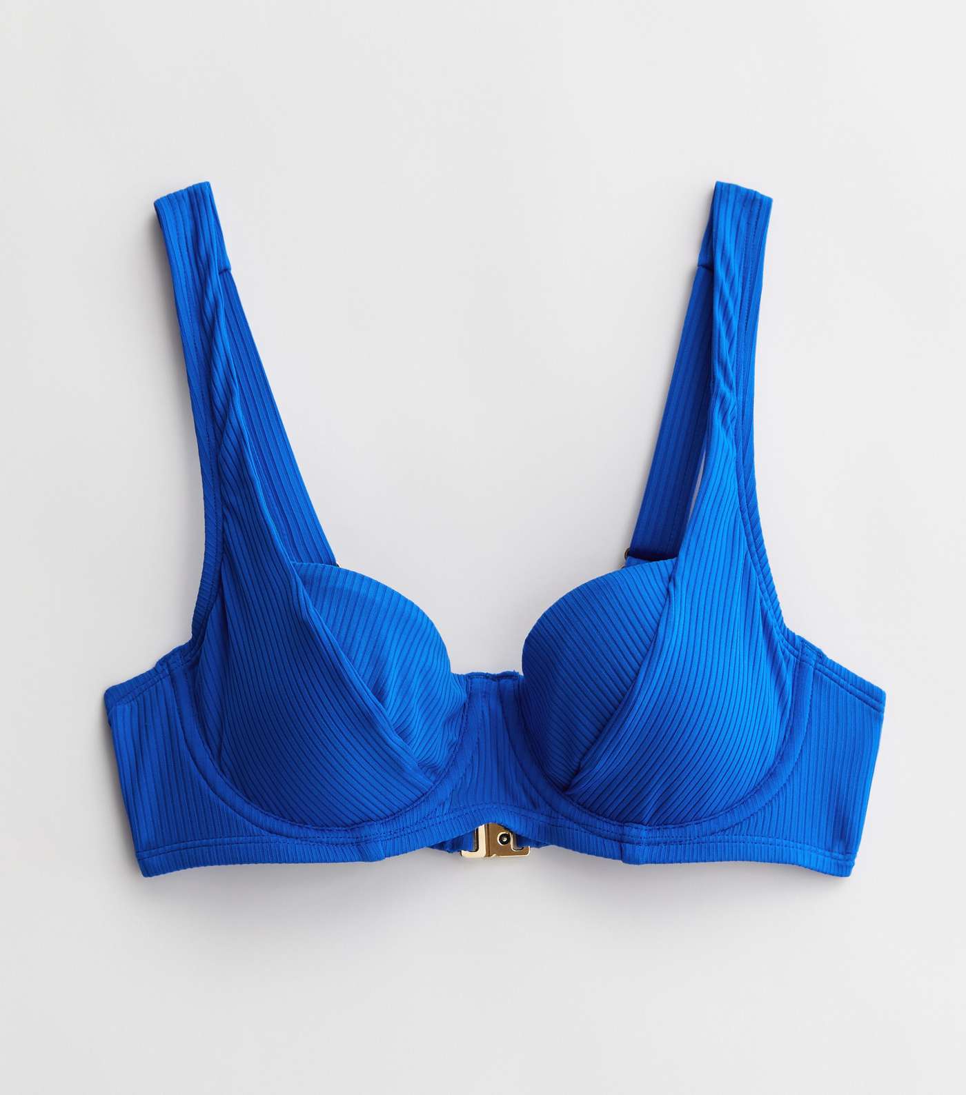 Blue Ribbed Soft Cup Underwired Bikini Top Image 5