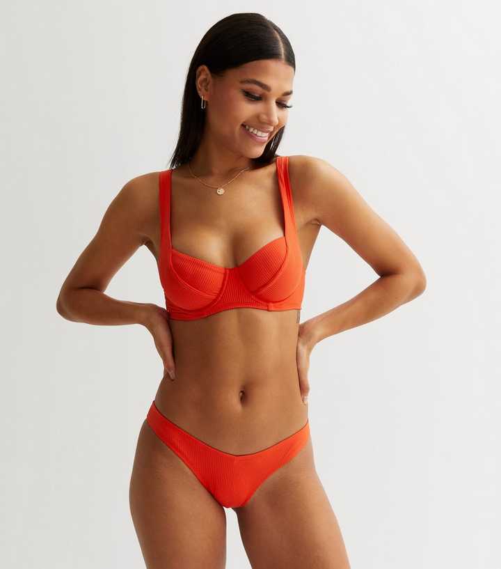 Red Ribbed V Front Bikini Bottoms