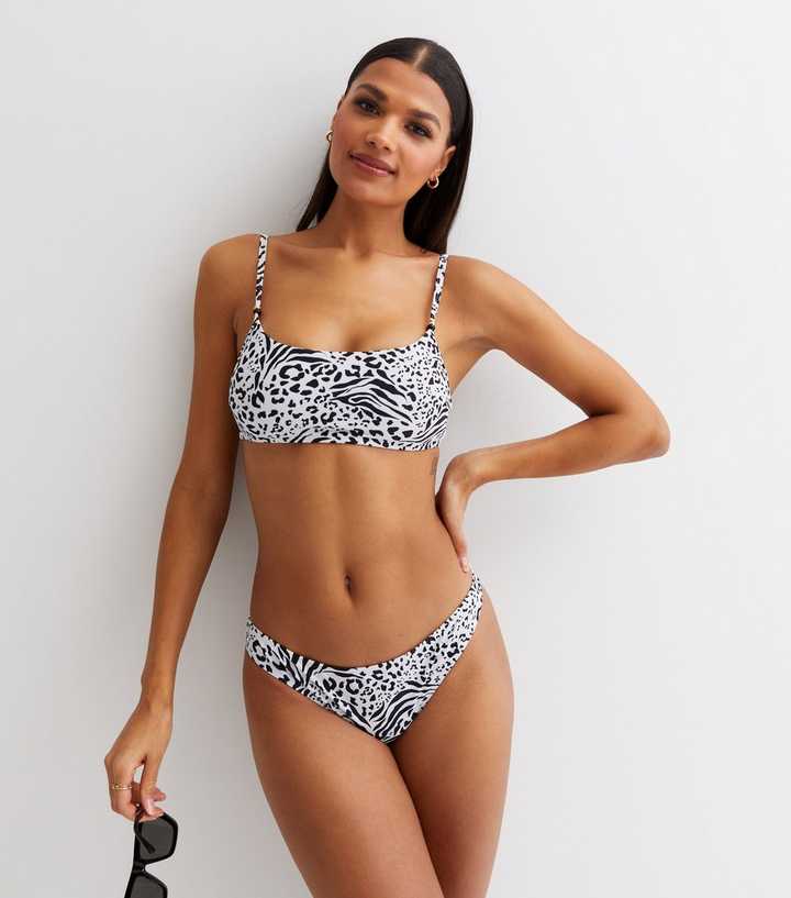 White Animal Print Crop Bikini Top