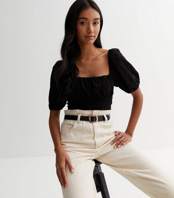 Black tops with puff sleeves sale