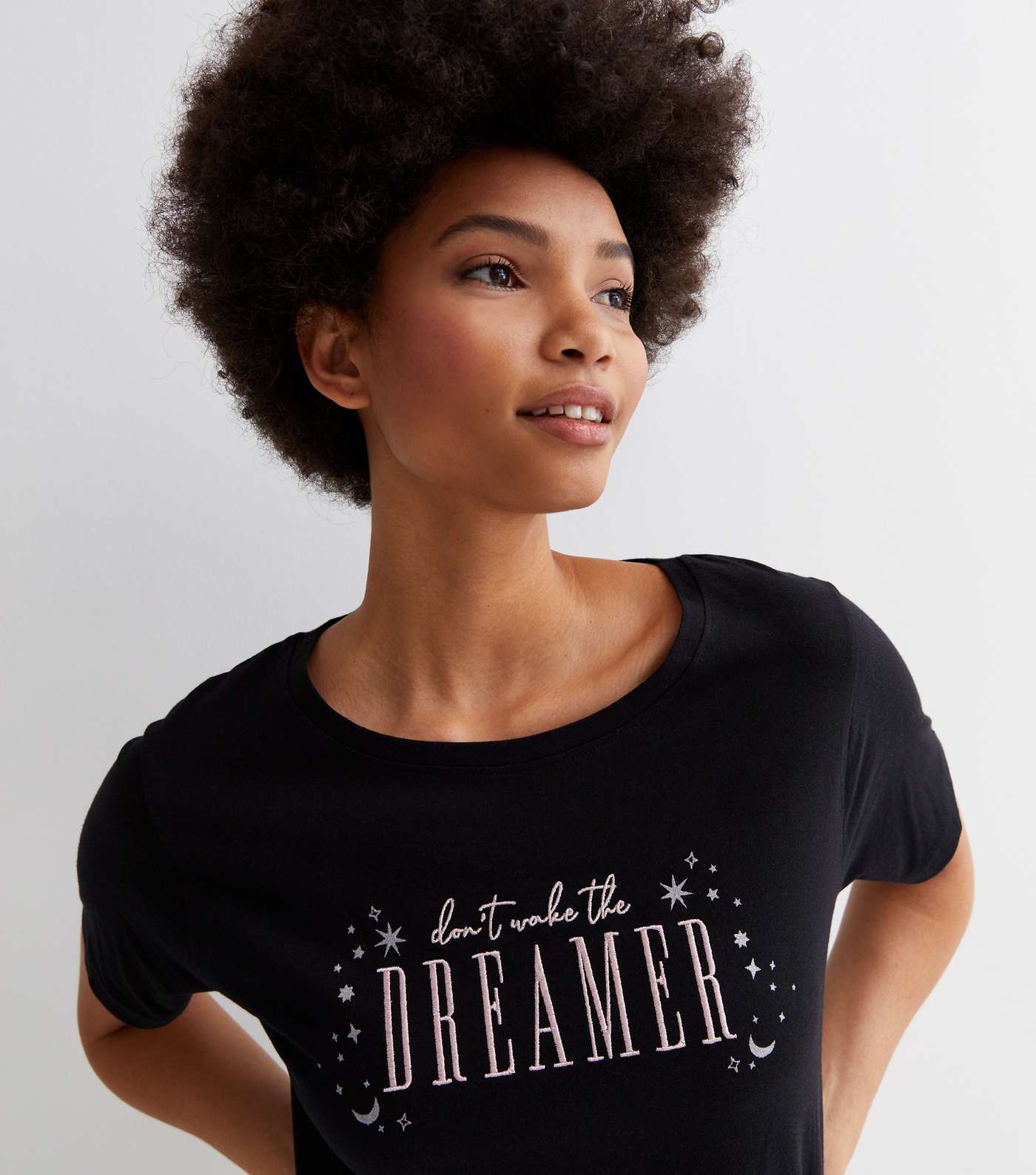Black Jogger Pyjama Set with Dreamer Embroidery Image 2