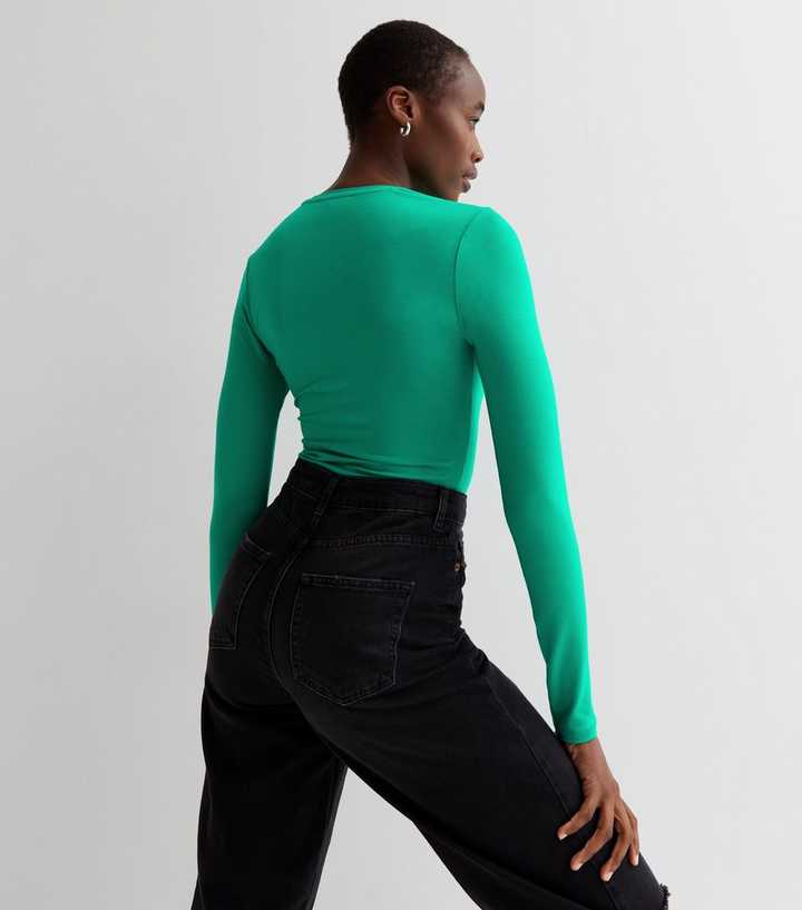 Tall Green Jersey Crew Neck Long Sleeve Bodysuit