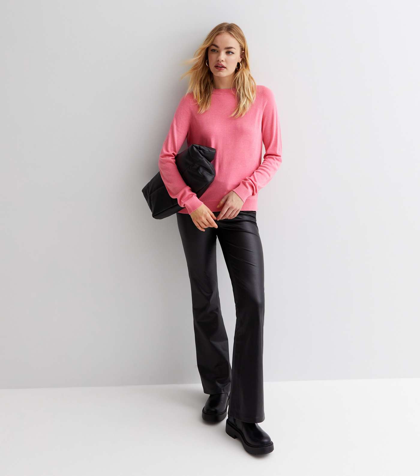 Bright Pink Crew Neck Long Sleeve Jumper Image 3