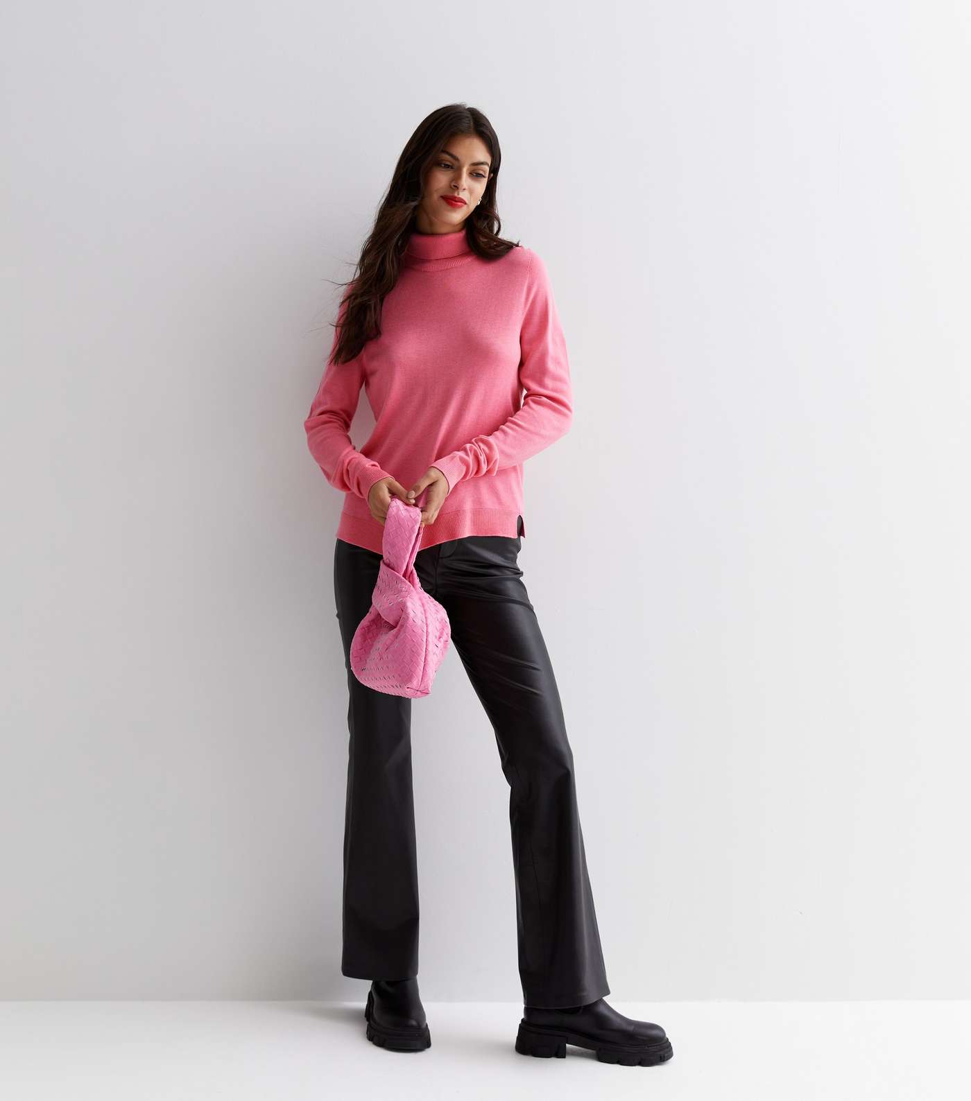 Pink Knitted Roll Neck Jumper Image 2