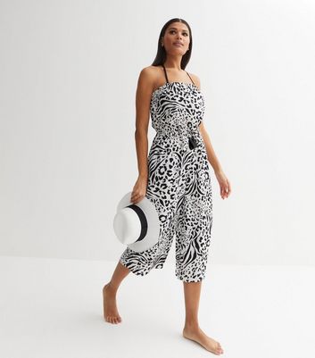 White leopard cheap print jumpsuit