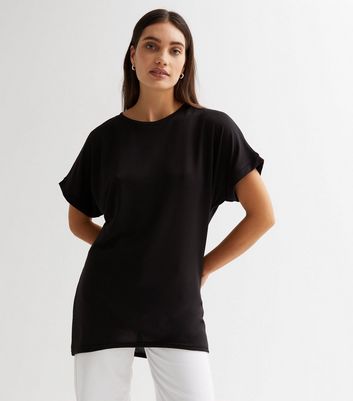 Black Fine Knit Long Curved Hem Top | New Look