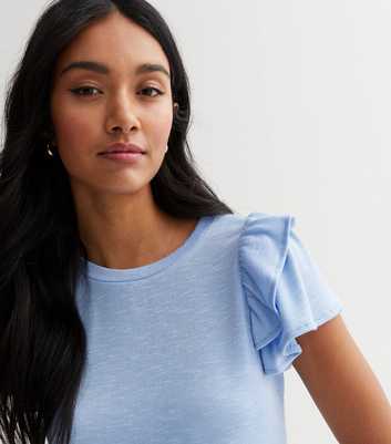 Pale Blue Fine Knit Double Frill Sleeve T-Shirt