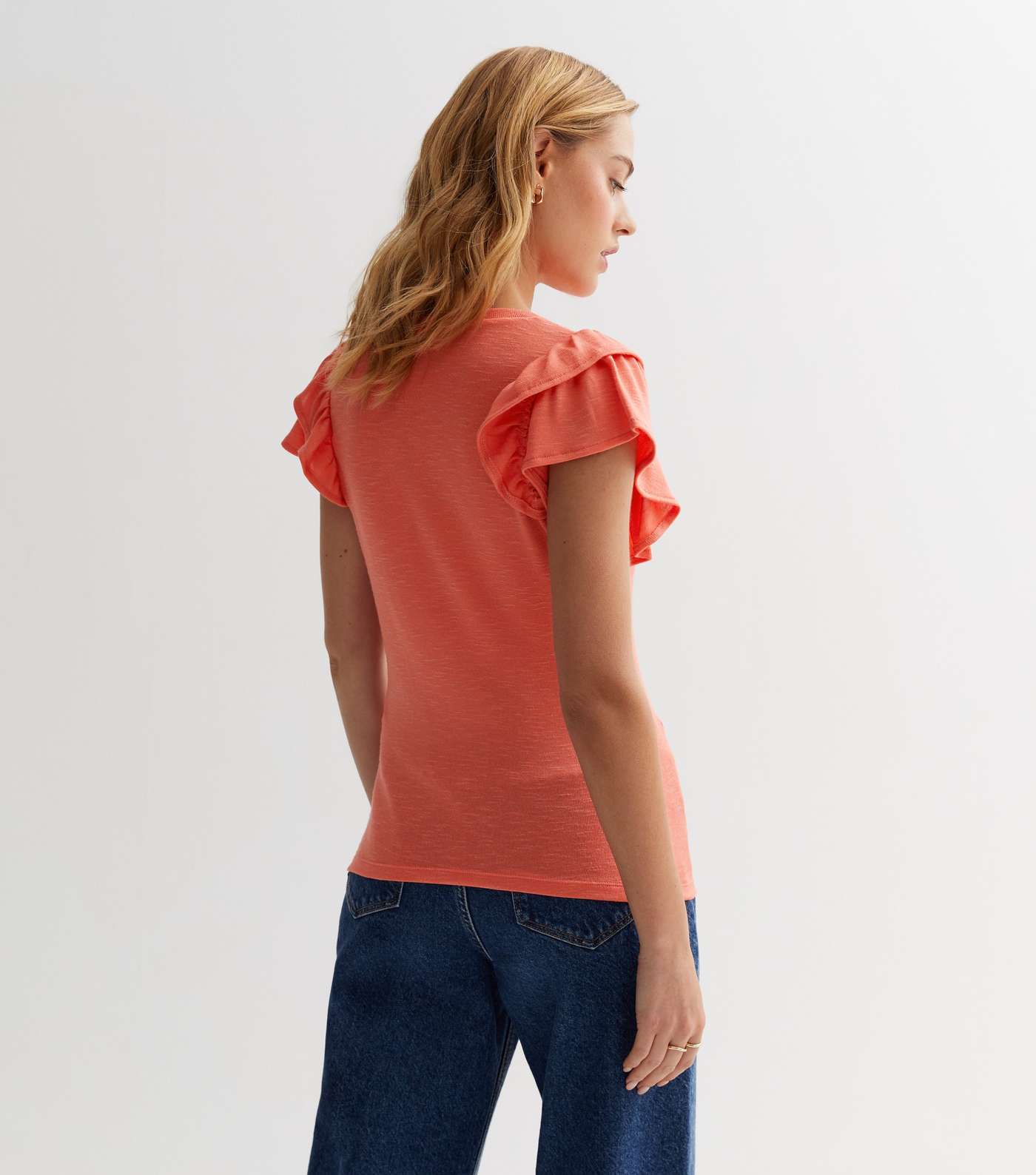 Coral Fine Knit Double Frill Sleeve T-Shirt Image 4