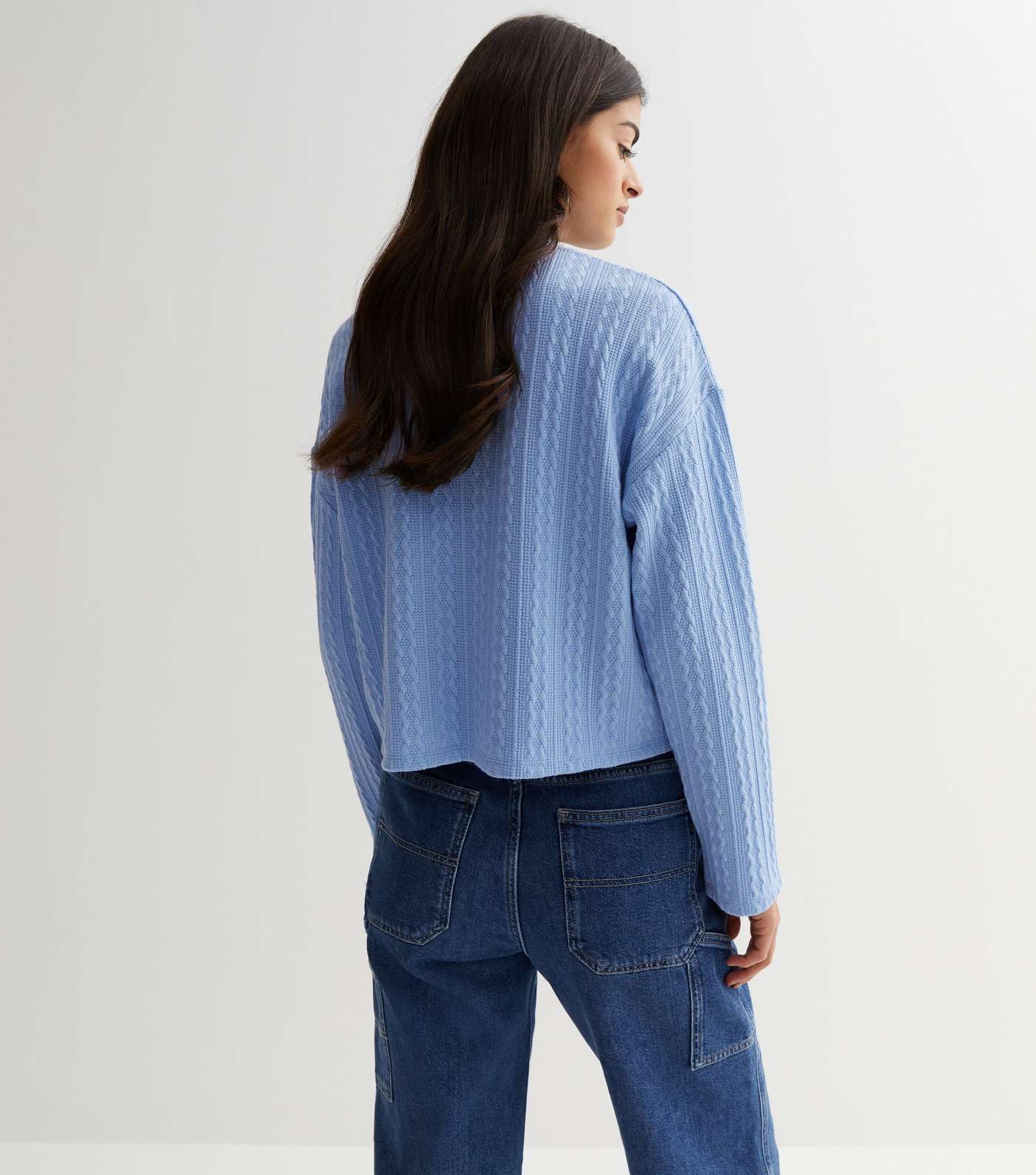 Blue Fine Cable Knit Long Sleeve Top Image 4