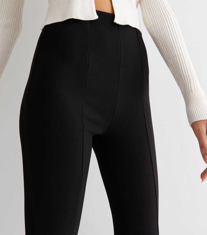 Black Ribbed High Waist Zip Front Leggings
