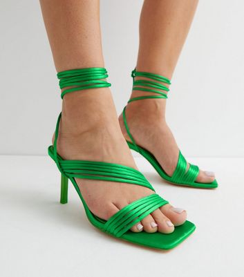 New Look Velvet Slim Heel Twist Front Sandal in Green | Lyst