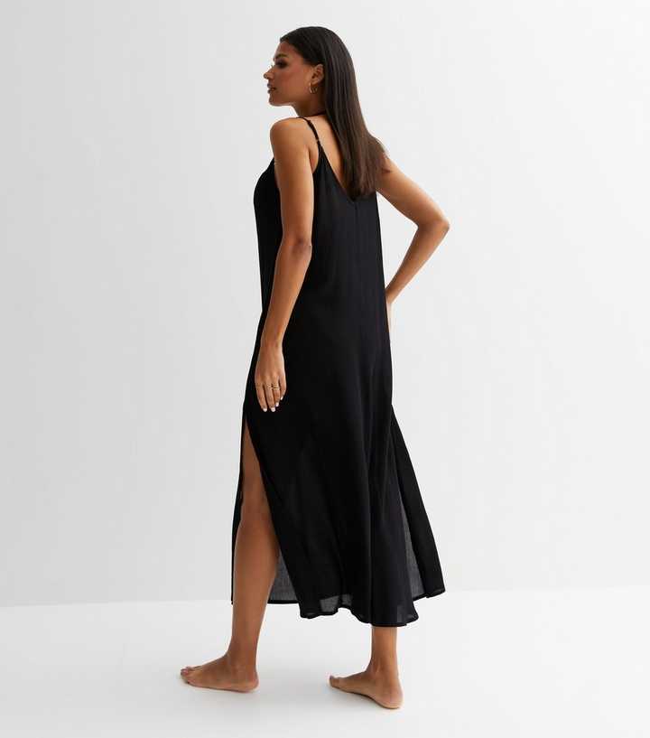 Black Crinkle Strappy Maxi Beach Dress | New Look Black Crinkle Strappy Maxi Beach Dress | New Look