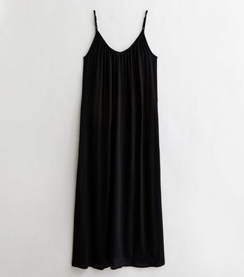 Black Crinkle Strappy Maxi Beach Dress New Look