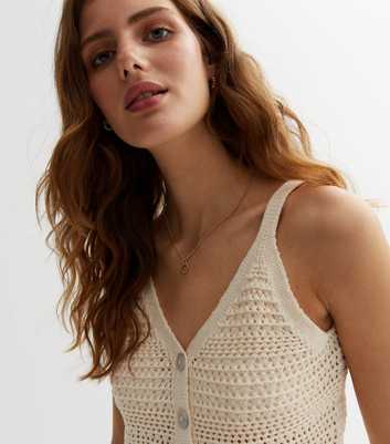 Off White Crochet Knit Frill Hem Vest