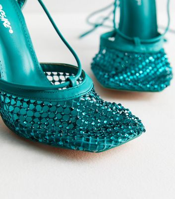 Public Desire Blue Diamante Stiletto Heel Court Shoes New Look
