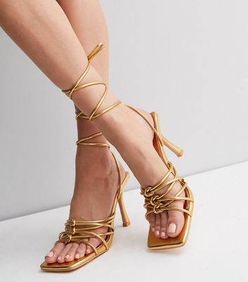 Public Desire Gold Strappy Stiletto Heel Sandals New Look