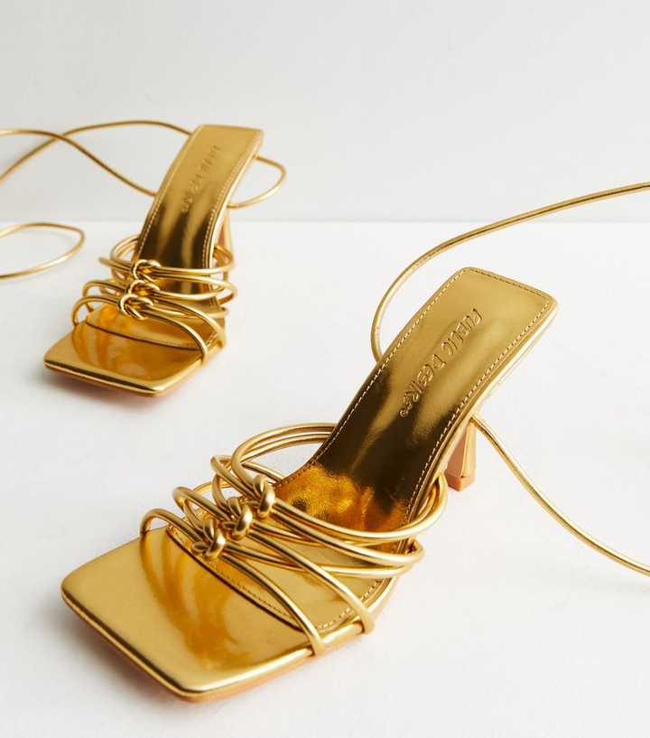 Public Desire Gold Strappy Stiletto Heel Sandals | New Look