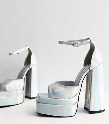 Public Desire Silver Holographic Block Platform Heel Sandals