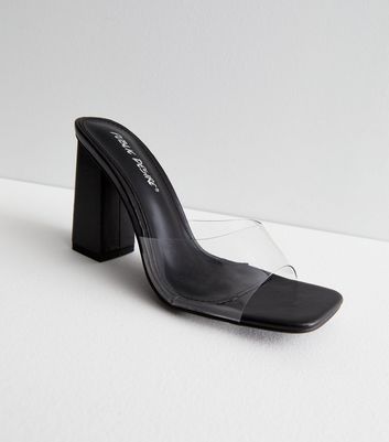 Clear Strap Chunky Heel Shoes with Rhinestones - Harmonygirl.com