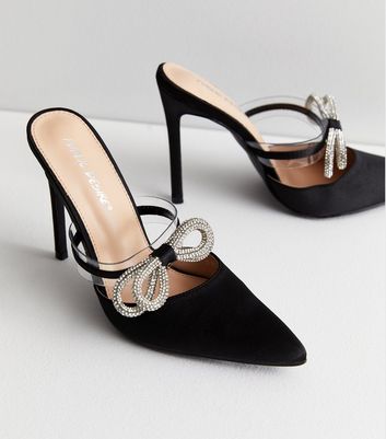 Black satin outlet heels with bow