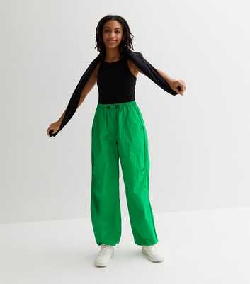Girls Green High Waist Parachute Trousers