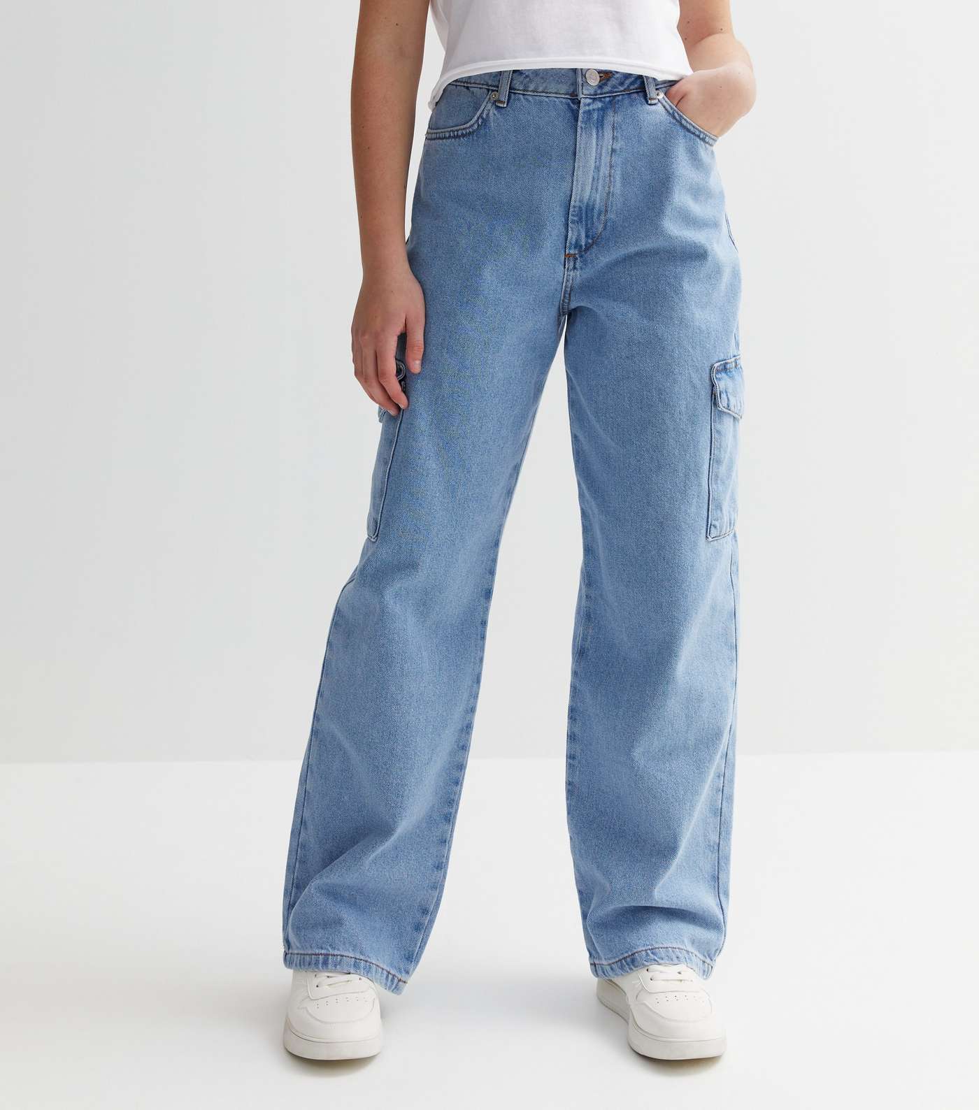 Girls Pale Blue Cargo Pocket High Waist Sinead Baggy Fit Jeans Image 2
