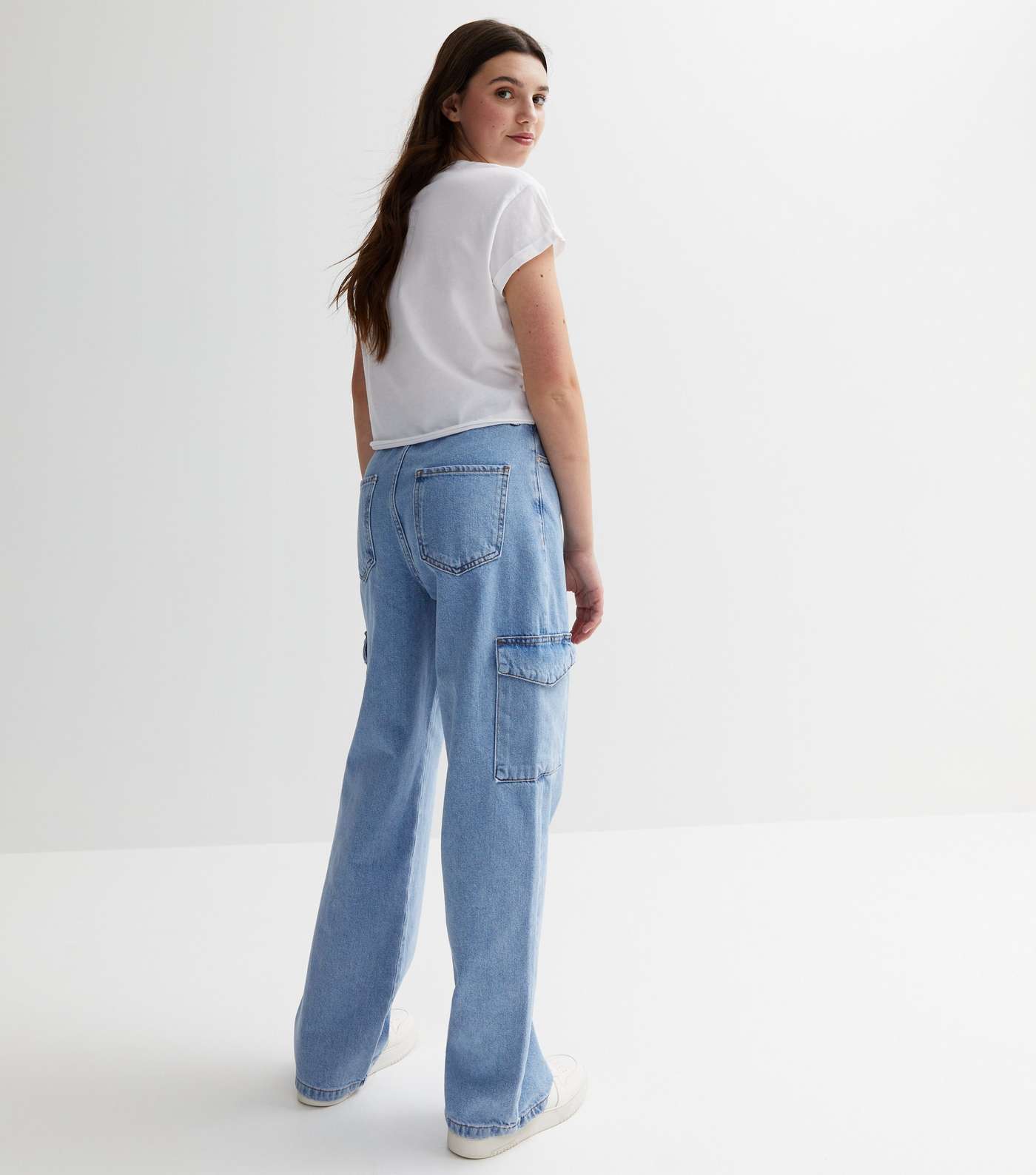 Girls Pale Blue Cargo Pocket High Waist Sinead Baggy Fit Jeans Image 4