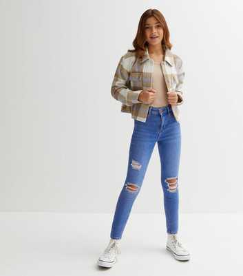 Girls Bright Blue Ripped Knee High Waist Hallie Super Skinny Jeans