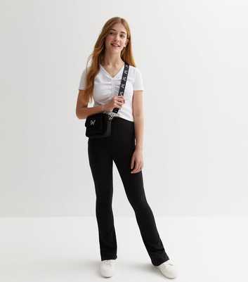 Girls Black High Waisted Flared Trousers