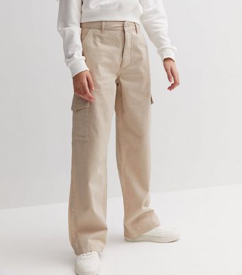 Girls Cream Mid Rise Wide Leg Cargo Trousers | New Look