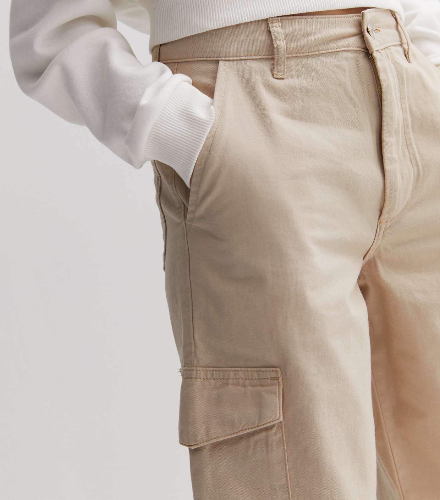 Girls Cream Mid Rise Wide Leg Cargo Trousers Image 3