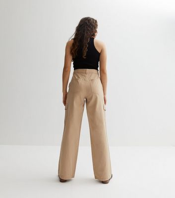 Girls Camel Mid Rise Wide Leg Cargo Trousers | New Look