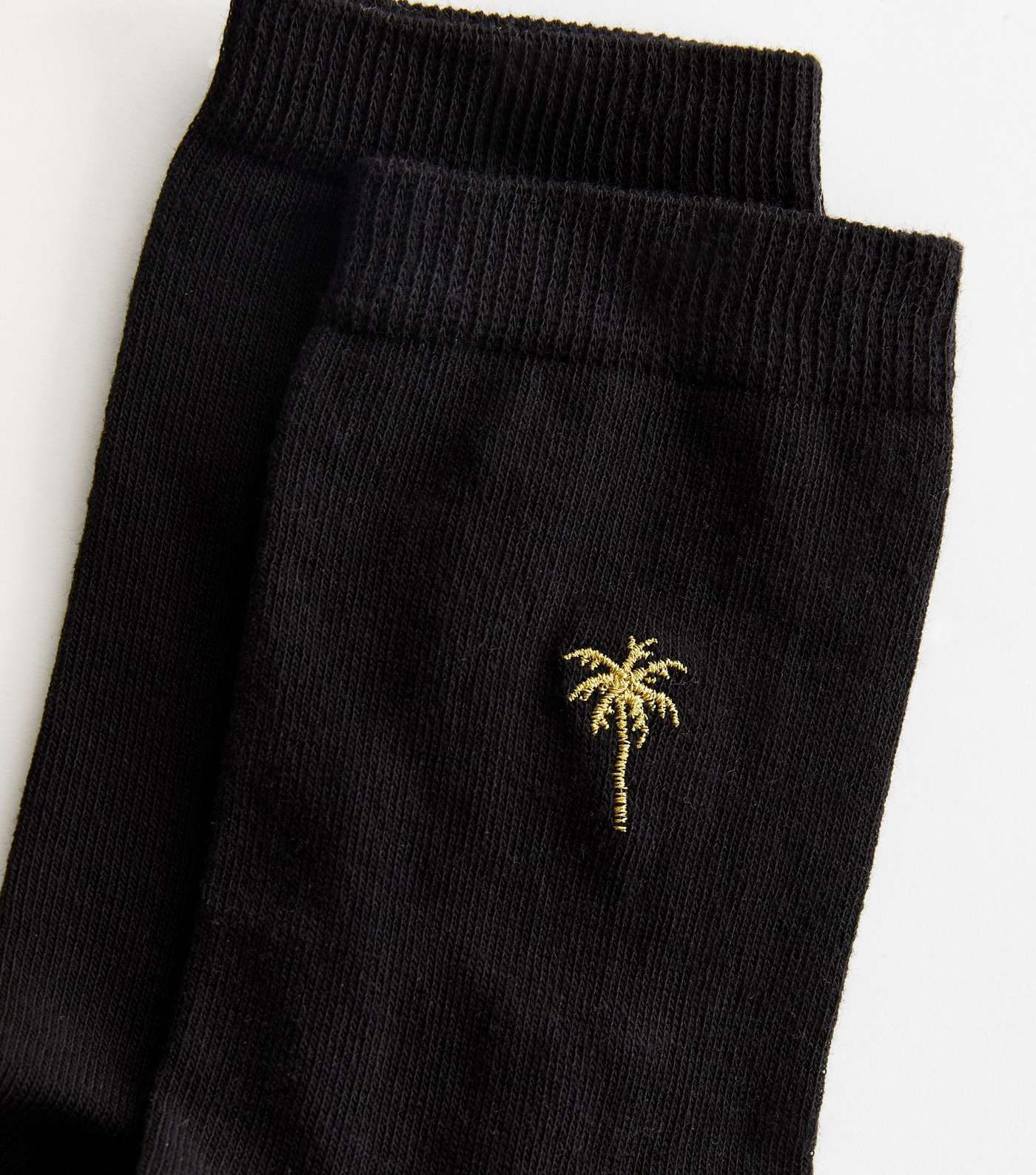 Black Embroidered Glitter Palm Tree Socks Image 2