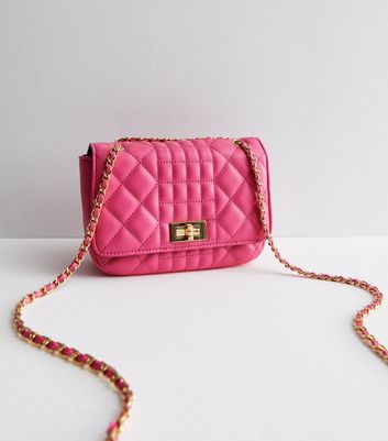 Quilted Square Bag Hot Pink Chain Strap
