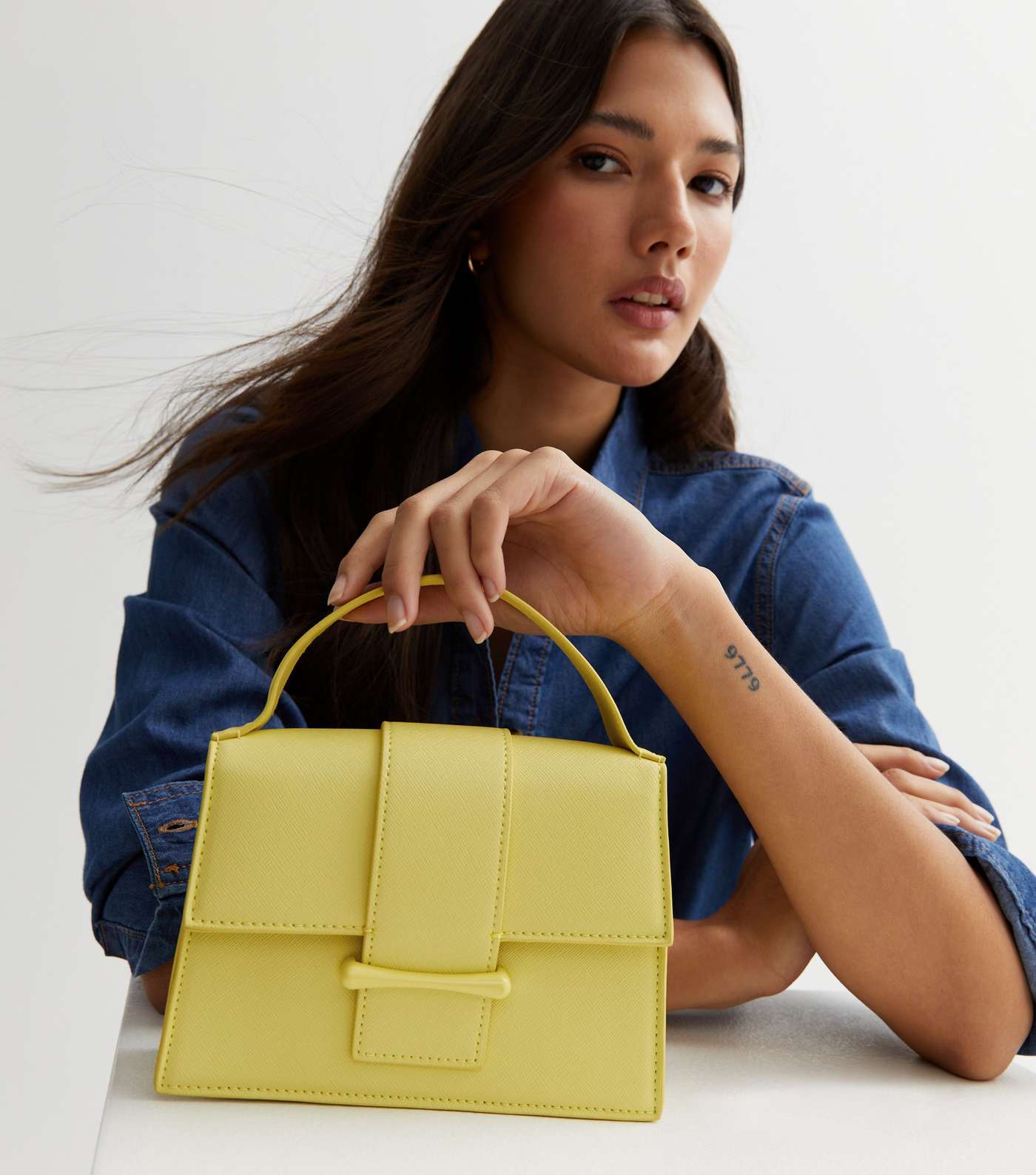 Yellow Leather-Look Top Handle Cross Body Bag Image 2