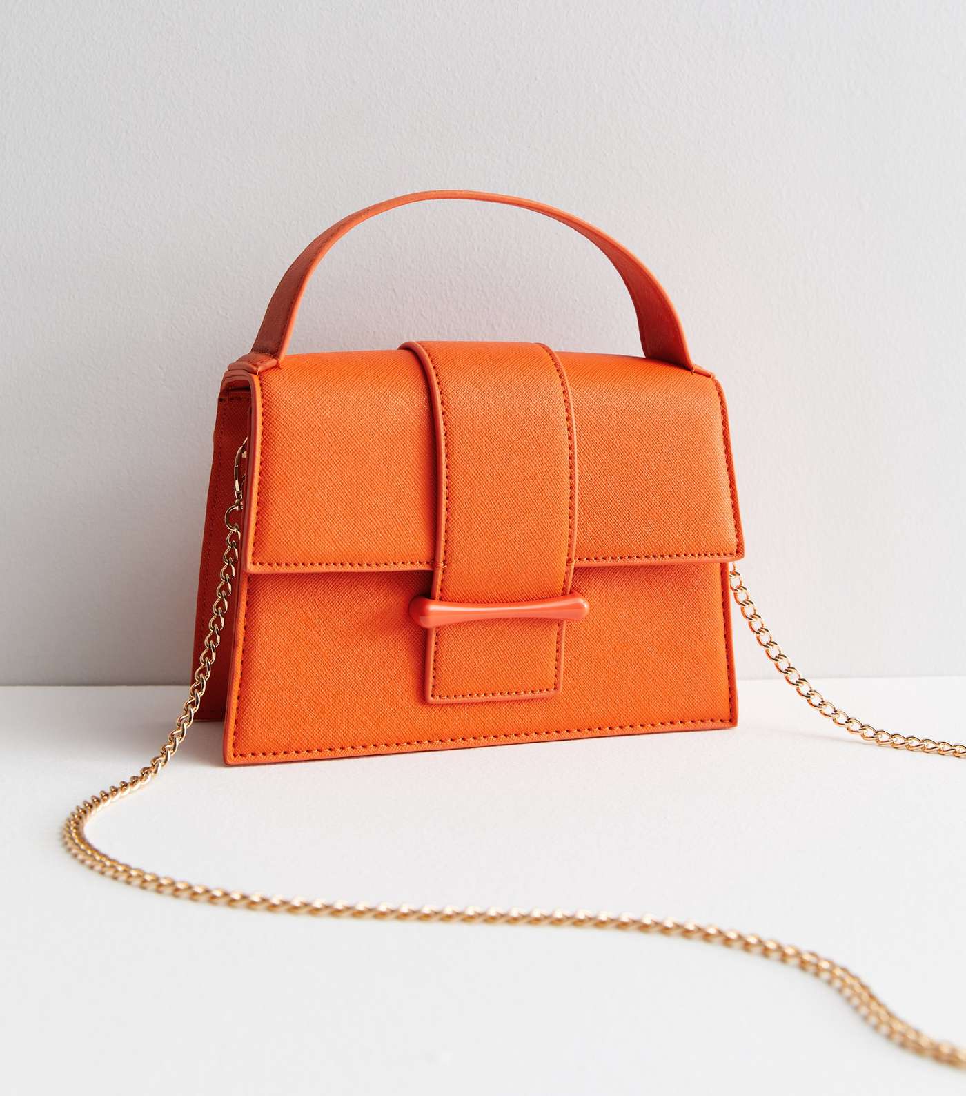 Bright Orange Leather-Look Top Handle Cross Body Bag Image 2