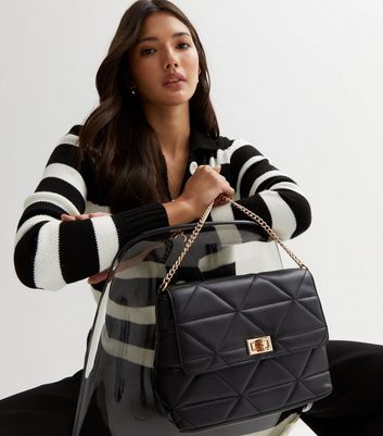 Black Leather-Look Quilted Chain Strap Cross Body Bag | New Look