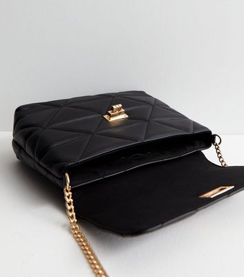 Black Quilted Leather-Look Chain Strap Cross Body Bag