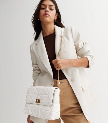Claire's Club White Quilted Pearl Crossbody Handbag | Claire's US