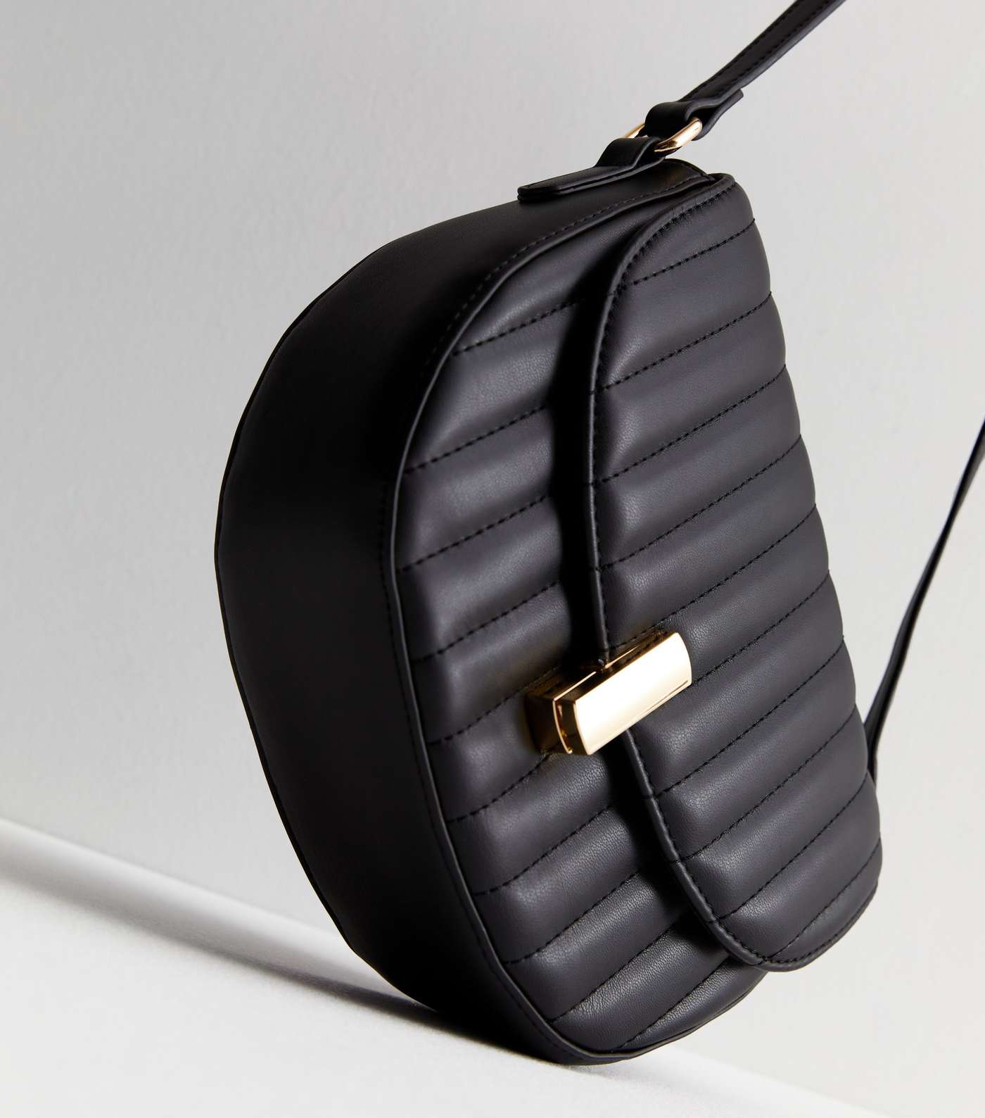 Black Leather-Look Quilted Saddle Shoulder Bag Image 3