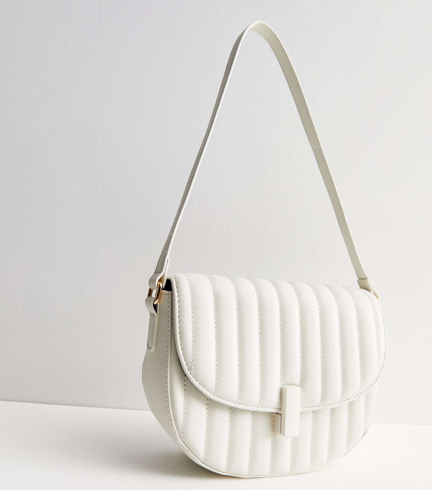 Cream Leather-Look Quilted Saddle Shoulder Bag