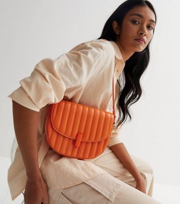 Bright Orange Leather-Look Quilted Saddle Shoulder Bag New Look