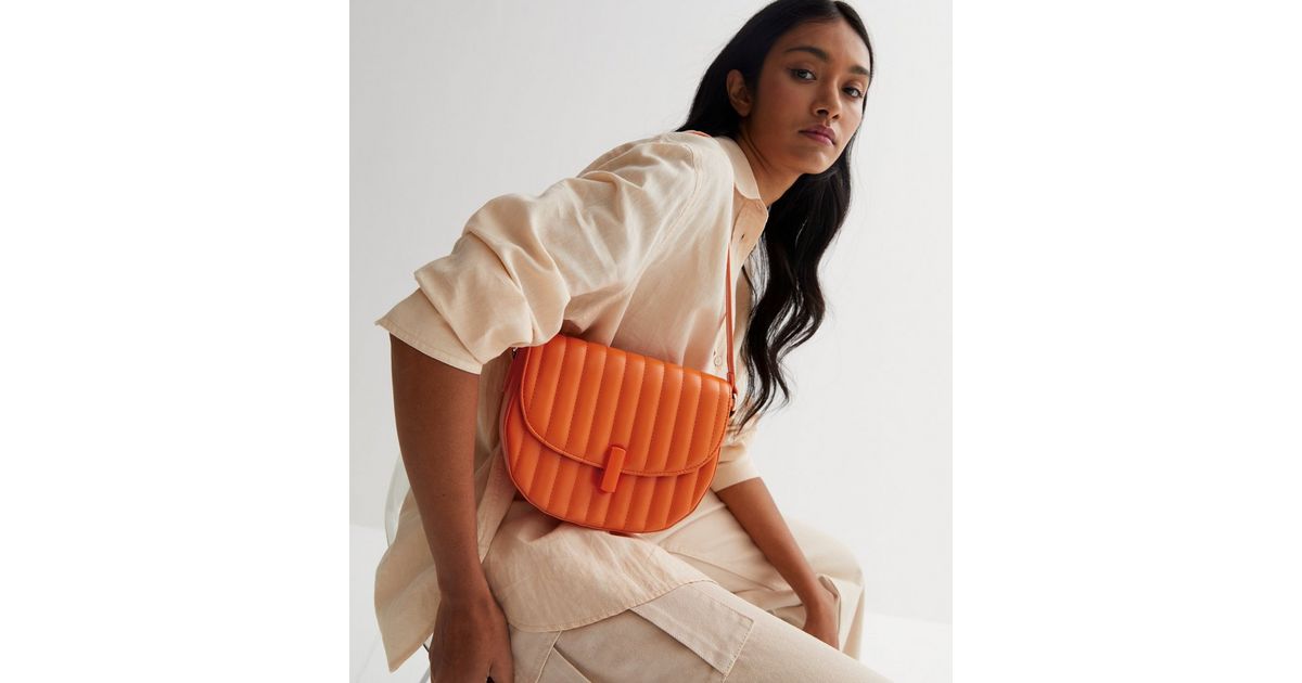 Bright Orange LeatherLook Quilted Saddle Shoulder Bag New Look
