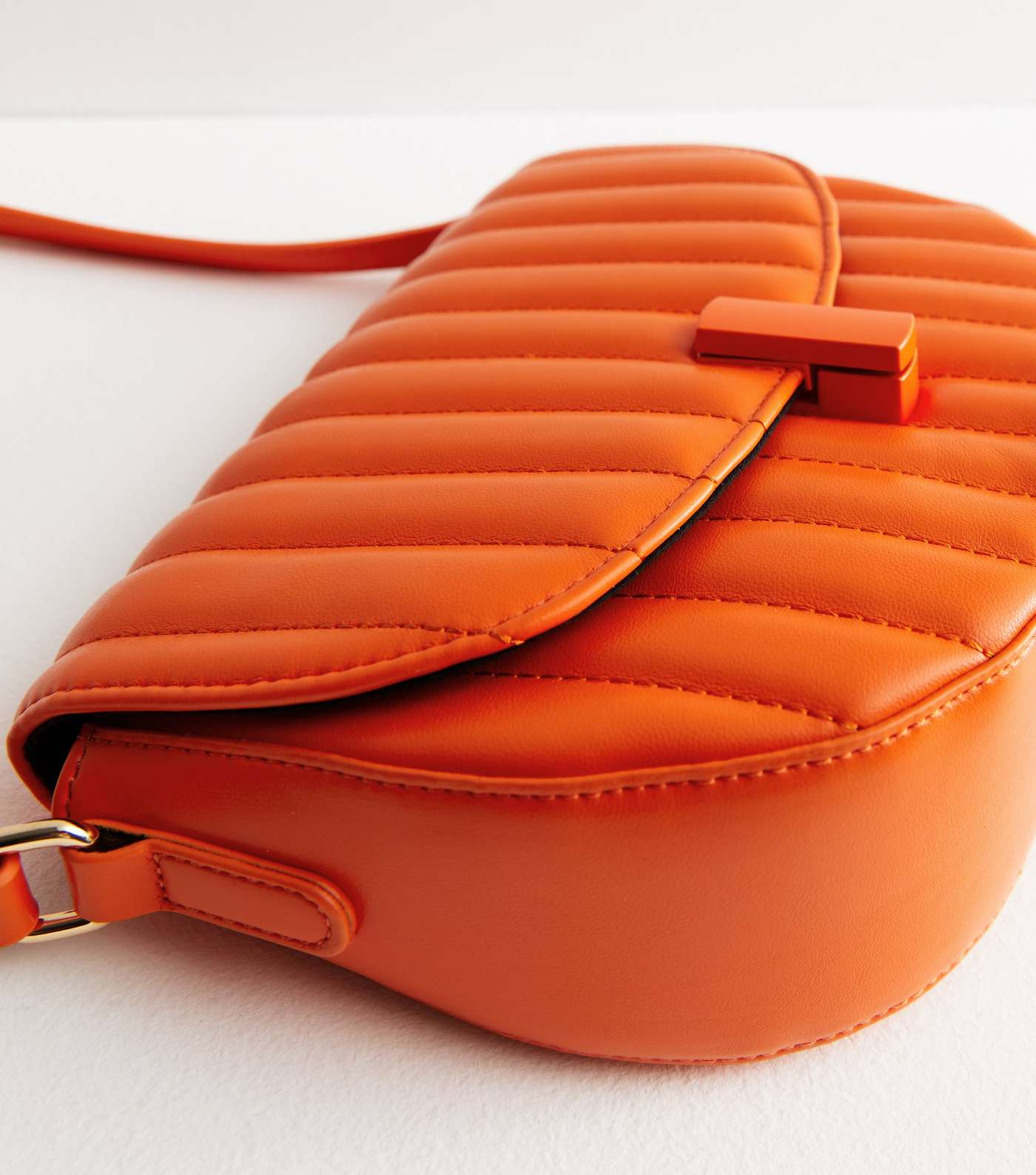 Bright Orange Leather-Look Quilted Saddle Shoulder Bag Image 3