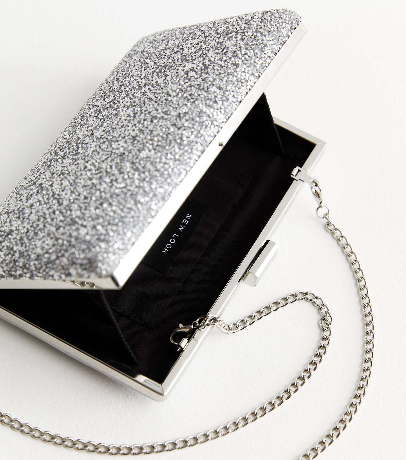 Silver Diamanté Chain Box Clutch Bag Image 4
