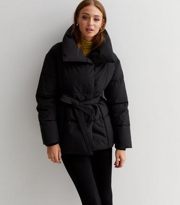 New look black belted puffer jacket on sale