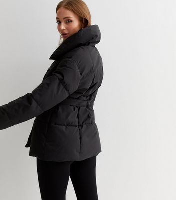 New look belted puffer jacket sales in black