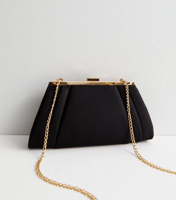 Black Satin Chain Strap Clutch Bag New Look