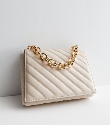 Cream Diagonal Quilted Cross Body Bag New Look