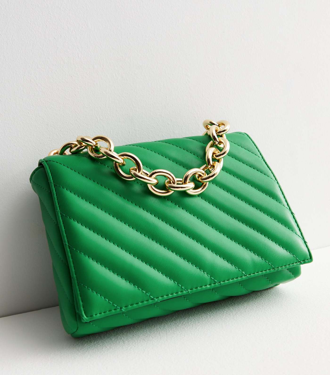 Green Diagonal Quilted Cross Body Bag Image 3